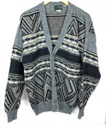 Vintage Tris Line Wool Blend Men&#39;s Cardigan Winter Sweater Size L Made I... - £19.65 GBP