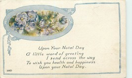 Birthday Greetings Victorian Postcard M105 Upon Your Natal Day Purple Fl... - $3.81