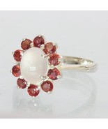 Pink Tourmaline with Red Sapphire Halo Handmade Silver Ladies Ring size ... - £88.96 GBP