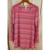 Tracera Pink Tunic Top Womens Sz XL Zig Zag Chevron Stripes Flare Long Sleeve - £15.40 GBP