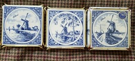 3 Holland Delft Blue Windmill Tiles Trivets Hand Painted Royal Mosa Holland FS - £23.58 GBP