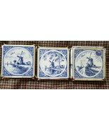 3 Holland Delft Blue Windmill Tiles Trivets Hand Painted Royal Mosa Holl... - £23.44 GBP