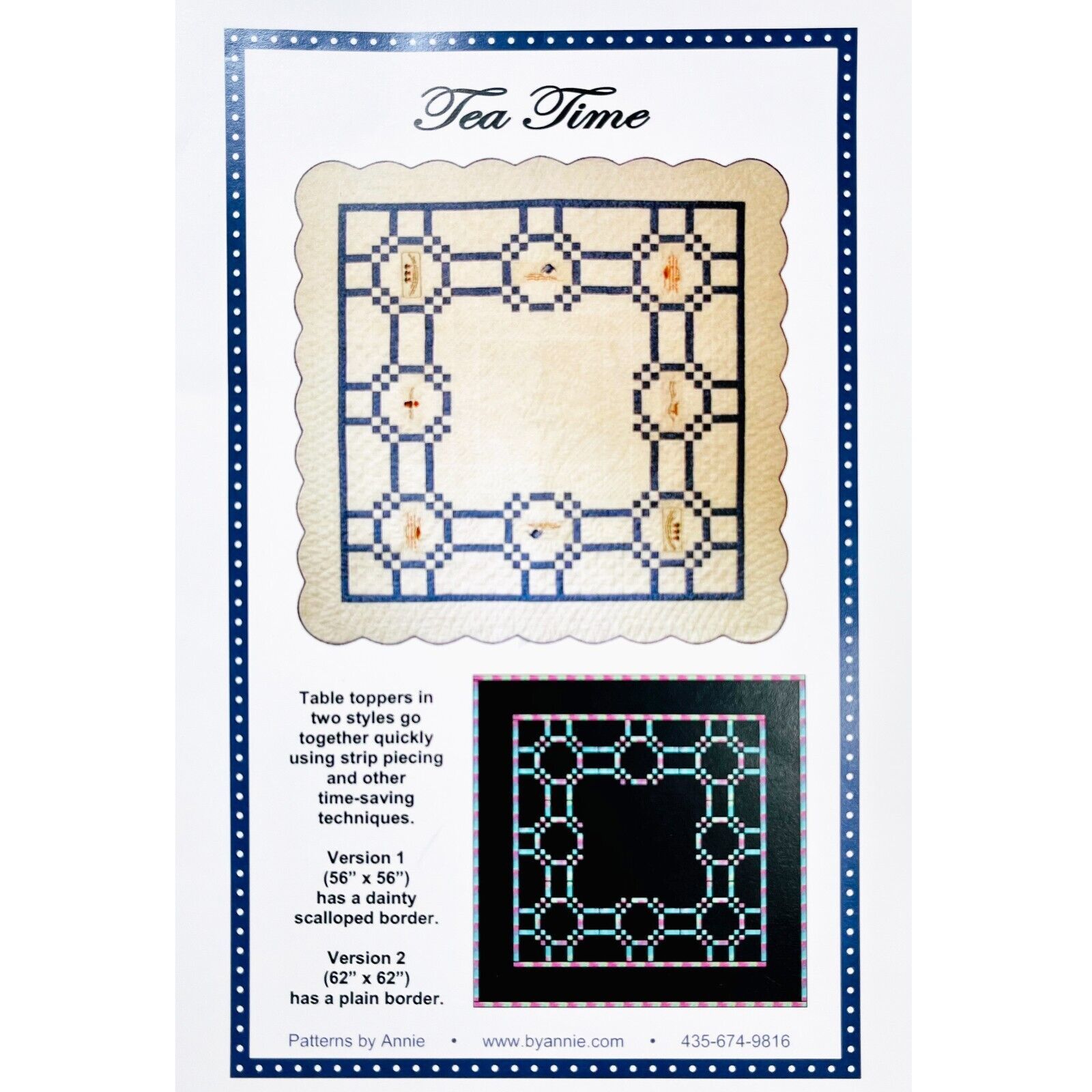 Table Topper Quilt Pattern Tea Time Table Toppers in 2 Styles Patterns by Annie - $7.99