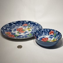 VTG Takahashi Andrea Sadek Japan Blue Hibiscus Hummingbird Dinner Plate &amp; Bowl - £20.91 GBP
