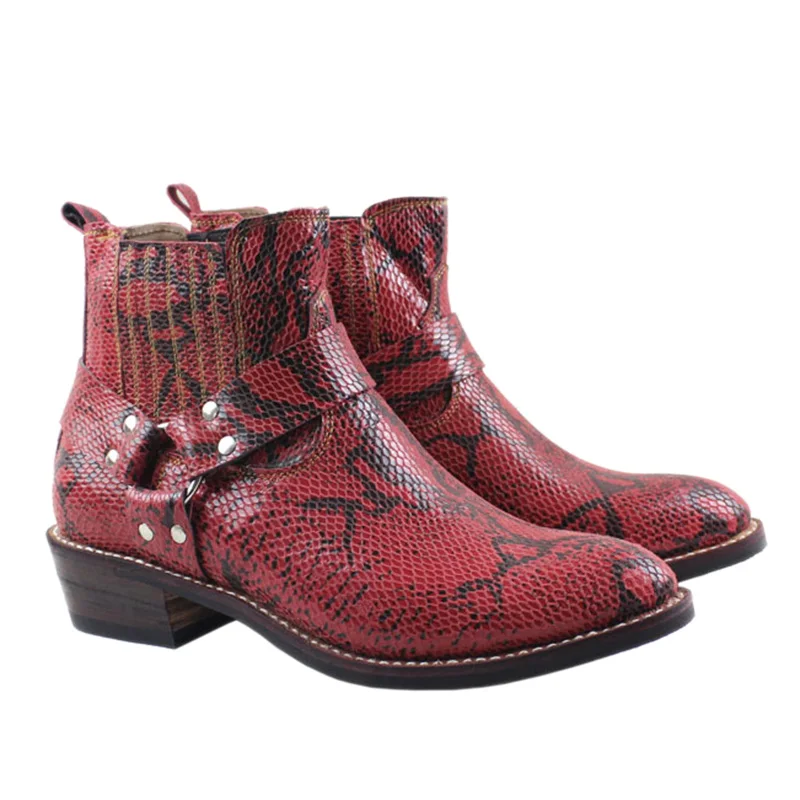 3.5cm Heels Leather Boots Men Pointed Sewing Wine Red Western boy Ankle Boots Fa - £315.93 GBP