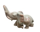 Elephant Figurine Hand Carved Pink Marble Trunk Up Vintage Decor Figurine - $14.86