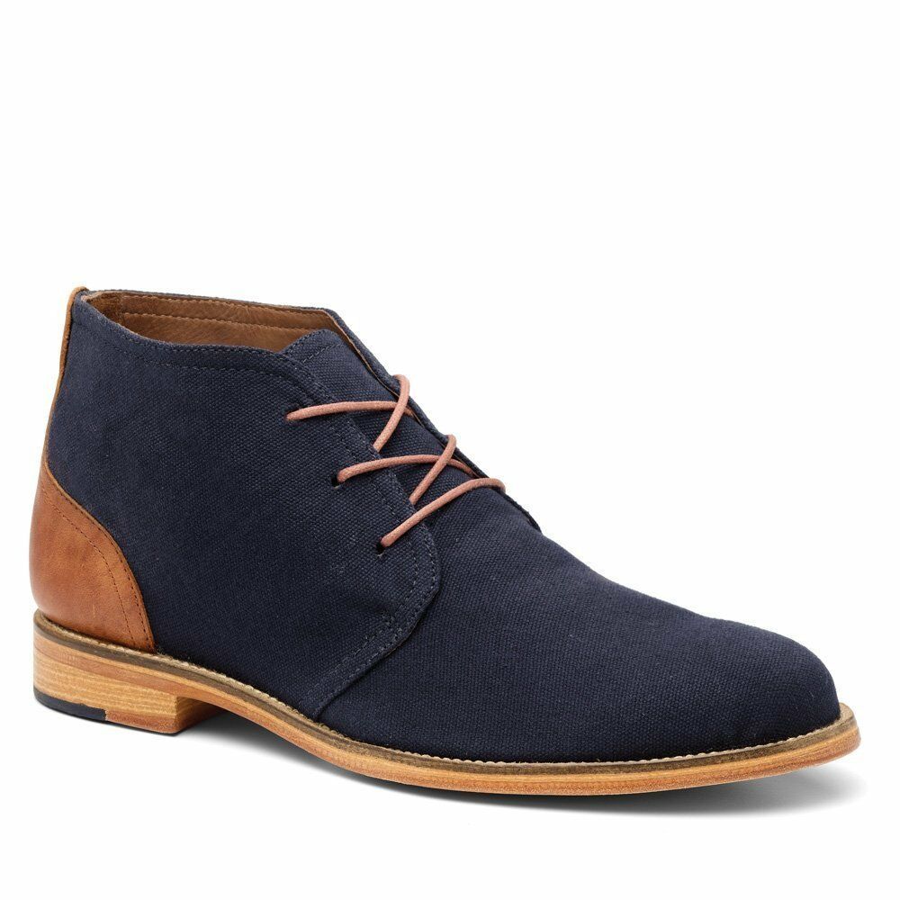 Men's Chukka Two Tone Navy Blue Suede Tan Genuine Leather Ankle Boots US 7-16