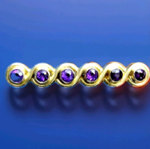 Antique Amethyst Art Deco Brooch Gatsby era Vintage Solid 14k Gold Bar Pin Clip - $1,325.25