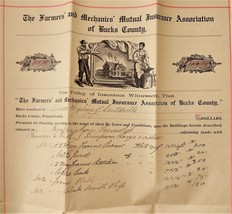 1908 antique INSURANCE POLICY AMOS FRYLING centerville pa FARMERS MECHAN... - £70.02 GBP