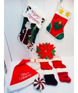 Lot Christmas Stockings Hat Ornaments Plush 22201 Xmas Holiday Santa  - £9.46 GBP