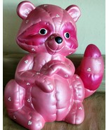 Darling Vintage Raccoon Figurine 8&quot; High Pink Quilted Hand Painted Ceramic - £24.77 GBP