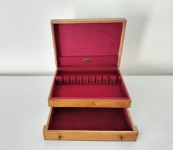 Vtg Silverware Chest Flatware Box w/Drawer 12 Place Settings Wood Jointed Corner - $56.06