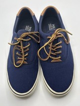 Polo Ralph Lauren Shoes Mens Sz 10.5 D Blue Canvas Thorton Brown Leather Sneaker - £17.34 GBP