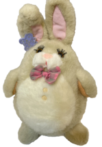 Vintage Russ Plush Plump Girl Bunny Tan White Pink Bow Eyelashes 12 inches - £11.30 GBP