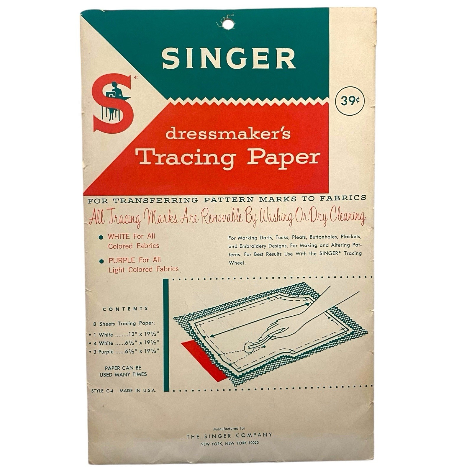 SINGER Dressmaker&#39;s Tracing Transfer Pattern Paper C-4 8 Sheets VINTAGE - $7.95