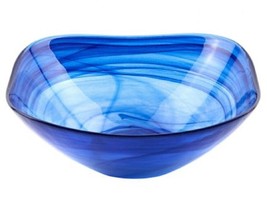 6 Contemporary Soft Square Blue Swirl Glass Bowl Set Of 2 - $92.95