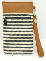 Thirty-One Canvas Navy Cream Striped Wristlet 7.5”x4.25” Magnetic Closur... - £6.52 GBP