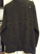 Victoria Jones Sweater Vintage Beaded Floral Knit Top Black SZ SM #7819 - £10.79 GBP