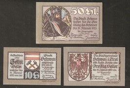 AUSTRIA SCHWAZ i TIROL 10 &amp; 30 &amp; 50 heller 1921 Notgeld 2 auflage 3psc B... - £8.90 GBP