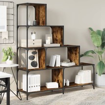 Industrial Rustic Smoked Oak Wooden Stair Shaped Storage Bookcase Bookshelf Wood - £219.19 GBP