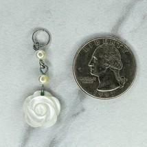 Silver Tone Faux Pearl Beaded Carved Mother of Pearl Shell Rose Upcycled Pendant - £5.52 GBP