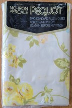 Vintage Pequot Two Standard Pillowcases Percale No Iron Yellow with Flowers    E - £19.58 GBP