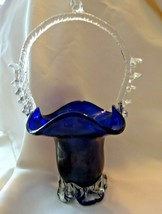 Vintage Art Glass Hand Blown Cobalt Blue Basket - £86.14 GBP