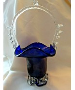 Vintage Art Glass Hand Blown Cobalt Blue Basket - £86.90 GBP