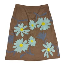 BODEN Women&#39;s 6 Embroidered Blue Flower Brown Cotton Knee Length Skirt w Pockets - £16.74 GBP