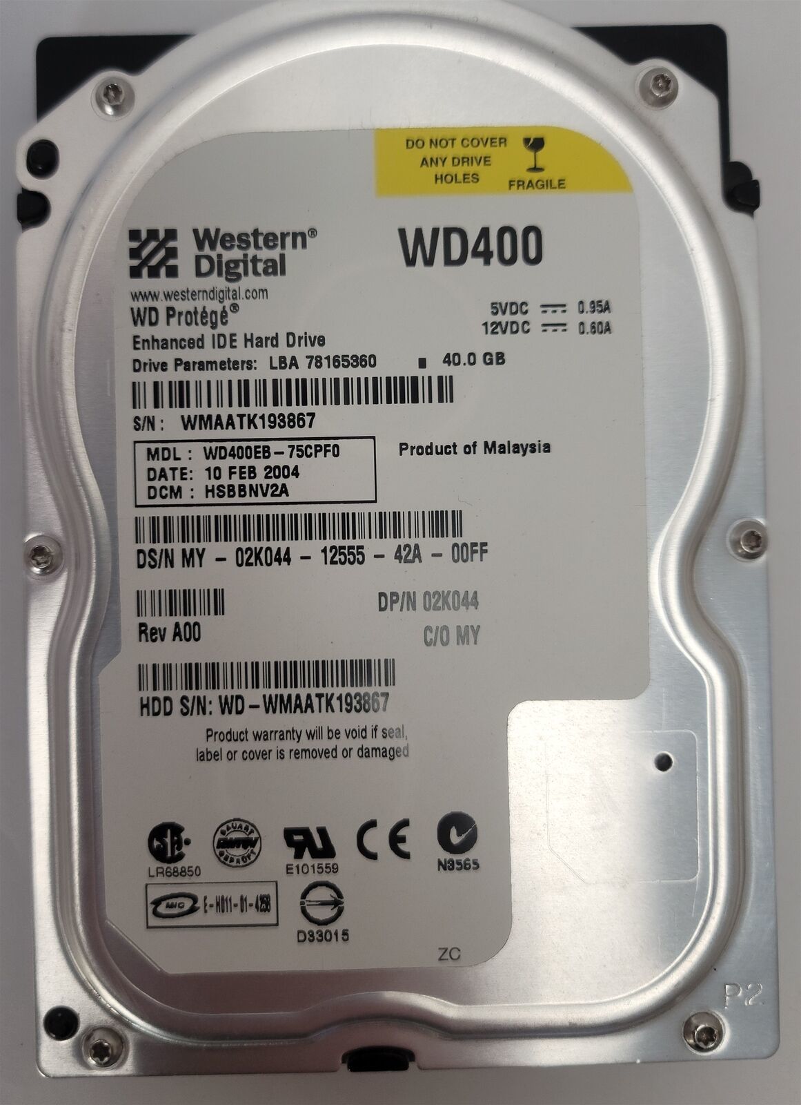 Western Digital WD400E8-75CPF0 HDD, 40 GB , IDE/ATA/ATAPI-5, 3.5&quot;- Teste... - $24.47
