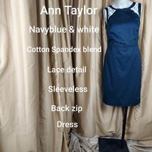 Ann Taylor Loft Navy Blue &amp; white lace detail  dress size 0 - £7.84 GBP