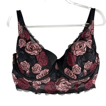 Cacique Lightly Lined French Balconette Bra 40F Black Rose Lace - $24.74