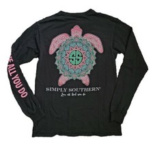Simply Southern Women Small Black T-Shirt Mosaic Turtle Love All That You Do L/S - £7.90 GBP