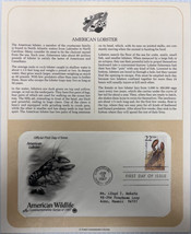 American Wildlife Mail Cover FDC &amp; Info Sheet American Lobster 1987 - £7.86 GBP