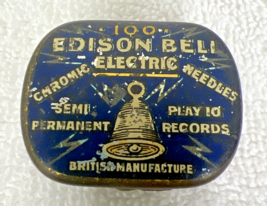 Vintage 100 Edison Bell Semi Permanent Chromic Electric Needles Blue Tin - $18.32