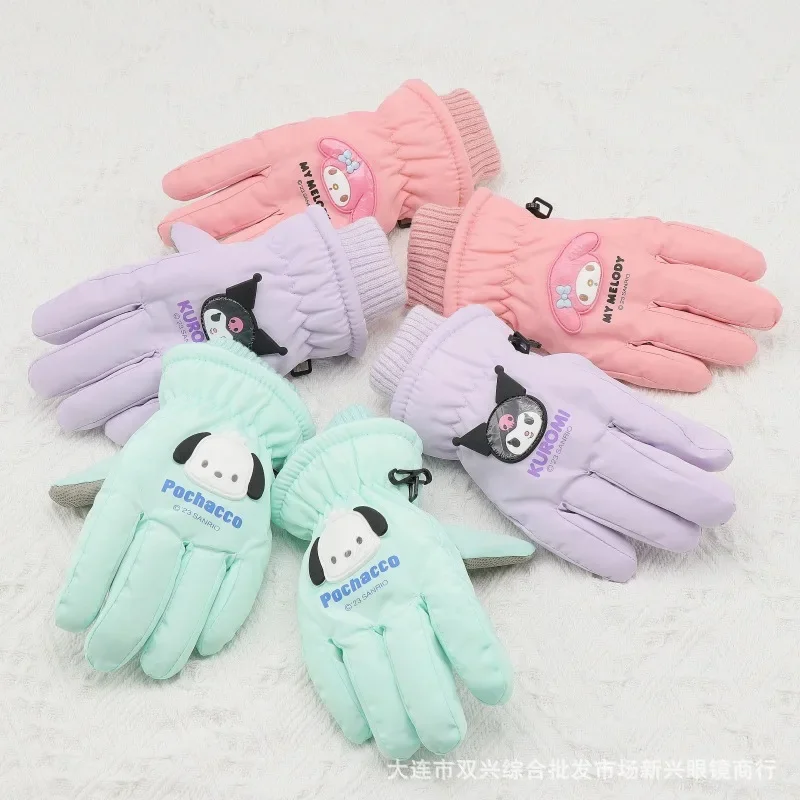 Kawaii Sanrio Children&#39;s Ski GlovesCinnamoroll Kuromi Gloves Five Finger Plus - £15.34 GBP