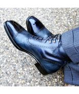 Men&#39;s Handmade Blue Two Tone Ankle High Rounded Cap Toe Leather Lace up ... - £127.86 GBP+