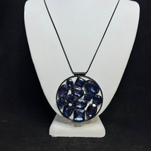 Black Snake Chain Necklace With Large Blue Rhinestone Pendant (3406) - £14.61 GBP