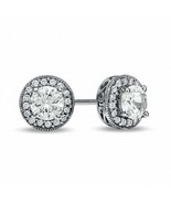 SwaraEcom Vintage 2Ct.t.w. Round Brilliant Diamond Halo Stud Earrings Cu... - £70.81 GBP