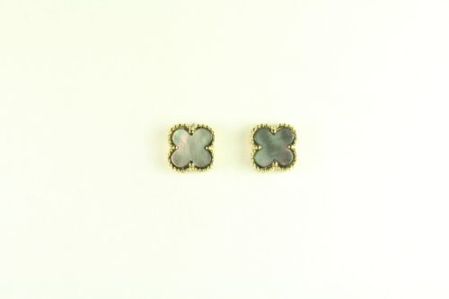 Mini Gray Gold Mother Of Pearl Motif Earrings