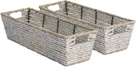 Seagrass Metallic Trapezoid Basket, 16X5X4, Silver, Set Of 2. - £31.91 GBP
