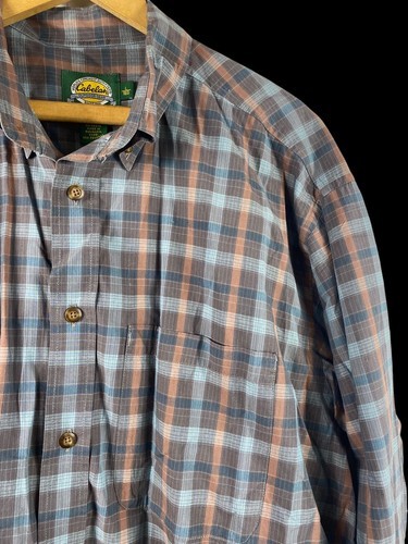 Cabelas Shirt Size Large Mens Button Down Plaid Check Blue Cabincore Vin... - $35.69
