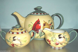 Lenox Winter Greetings Everyday Teapot Sugar Bowl &amp; Creamer 3 PC. Set Ne... - £179.74 GBP