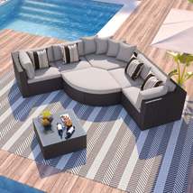 7-piece Outdoor Wicker Sofa Set, Rattan Sofa Lounger, With  Colorful - £777.90 GBP
