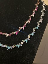 Two Sterling silver and Copper Blue and Pink Rhinestone Necklaces - £23.28 GBP