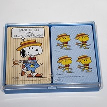 VTG Peanuts Fancy Shuffling Snoopy Woodstock Playing Cards 2 Decks Case ... - $24.95