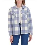 Sage Womens Shirt Jacket Blue White Shacket Plaid Flannel Plush Pockets - $54.87 CAD