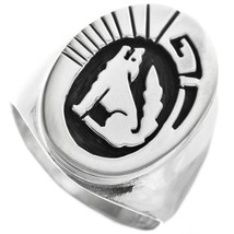 Native Navajo Big Boy Sterling Silver Howling Coyote Overlay Ring Mens s9-13.5 - £117.89 GBP+