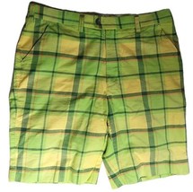 Loudmouth Golf Shorts Mens Sz 36 BRIGHT Green Yellow Plaid Check Cotton ... - $18.13