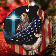 Cute Basset Hound Dog Patriotic Flag USA Christmas Ornament Gift Tree Decor - £12.53 GBP